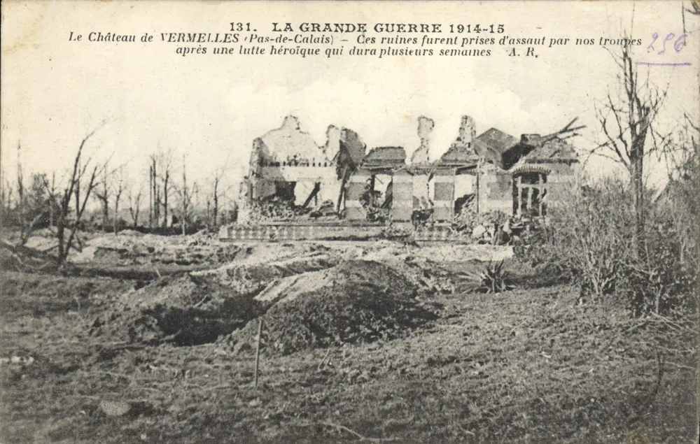 Schloss Vermerles — Ruinen nach dem Großen Krieg 1914-15 — Verlag A.R. - Vorderseite