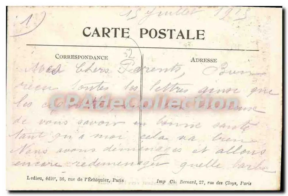 Mont-Saint-Éloi — Straße zum Turm — Visé à Paris Nr. I. — Krieg 1914-1915 (P. de G.) - Rückseite