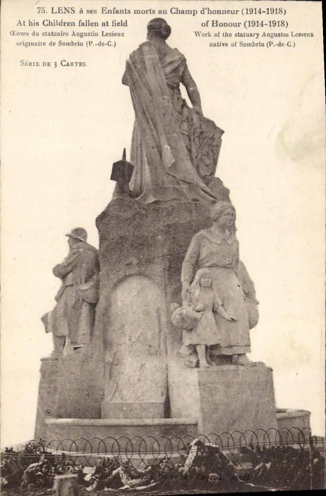 Lens an seine gefallenen Kinder im Schlachtfeld (1914-1918) — Werk von Augustin Lesieux, gebürtig aus Sombrin — Serie aus 3 Karten - Vorderseite