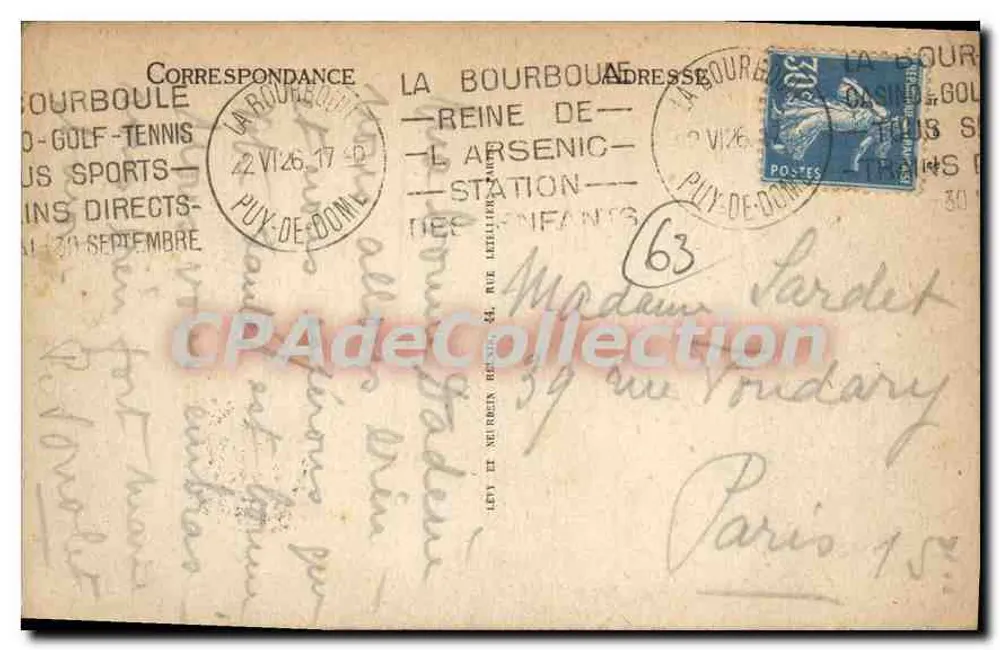 La Bourboule - La Roche Vendeix — editor LL, n° 67 - Verso