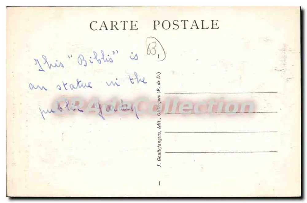 Biblis chorando — Jardim das Plantas, Clermont-Ferrand — J. Goude/jangas, edit. P. de D. - Verso