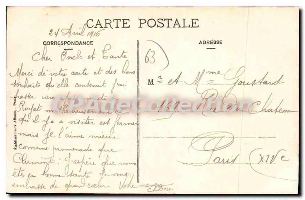 Vista panorâmica sobre Royat-les-Bains e Clermont-Ferrand — E. A. — n° 1272 - Verso