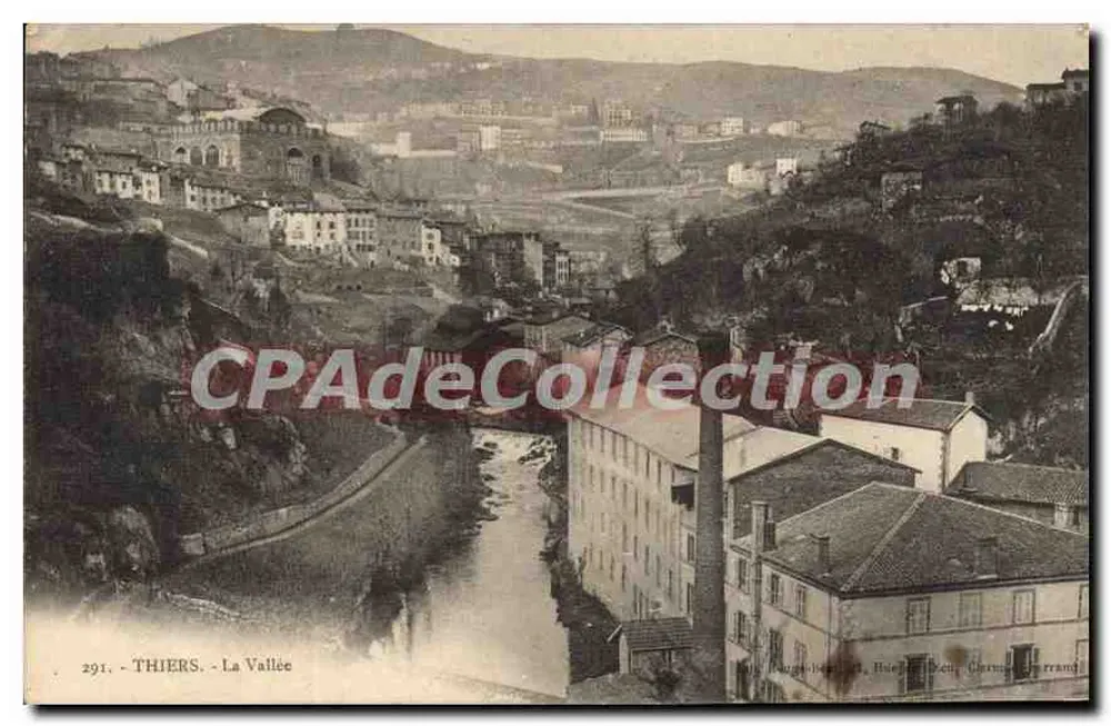 Thiers - A Vale — vista panorâmica da vale com um curso d'água e edifícios — editor desconhecido, n° 291 - Frente