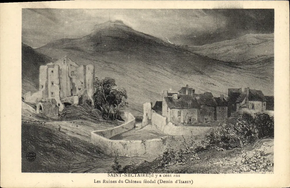 Saint-Nectaire — Les Ruines du Château féodal (Dessin d'Isabey) - Recto