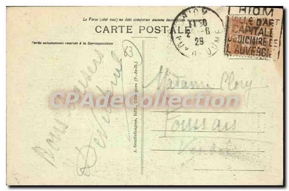 Riom — A Torre da Hora do século XVII — G. D'O. n° 791 - Verso