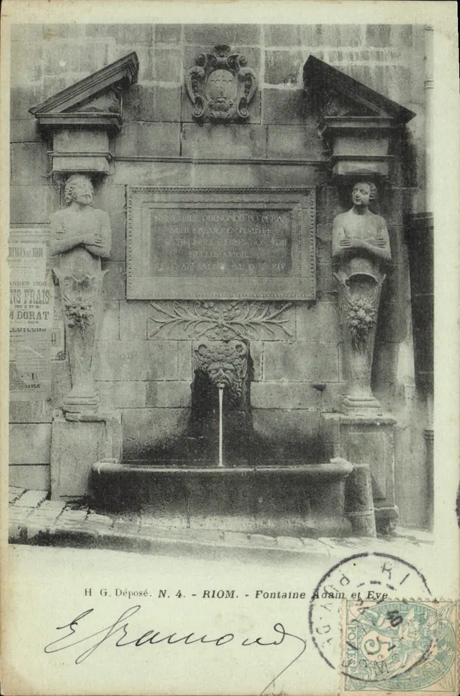 Fontaine do Adão e Eva em Riom — H. G. Déposé N. 4 — H. G. Déposé N. 4 — Riom — Fontaine do Adão e Eva - Frente