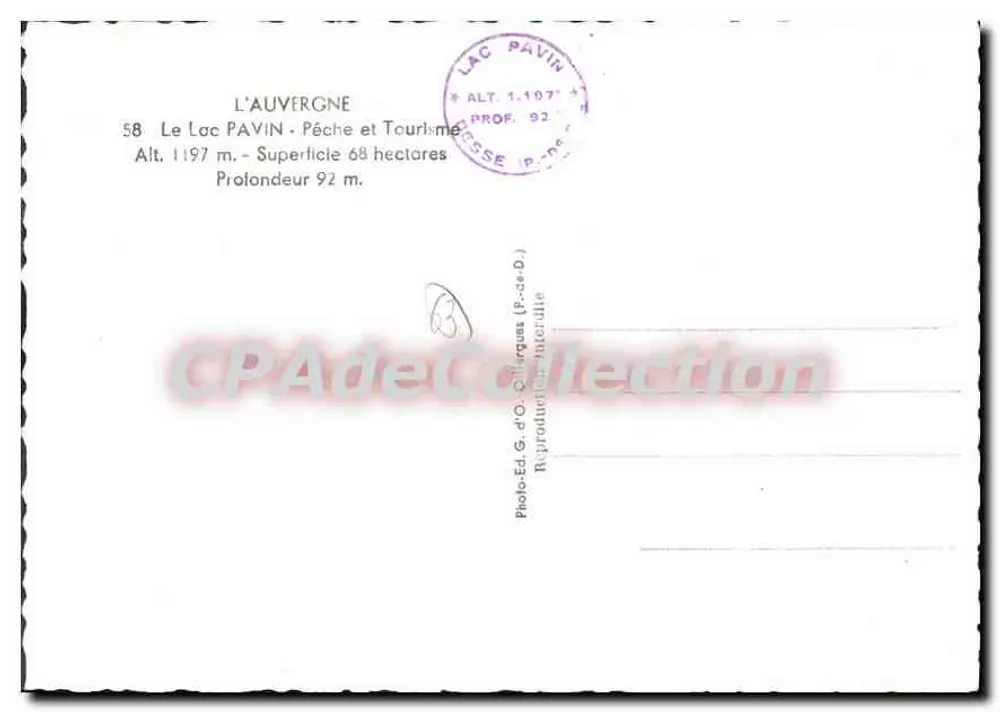 See Pavin — Auvergne — Ed. G. d'O. Ollivargues - Rückseite
