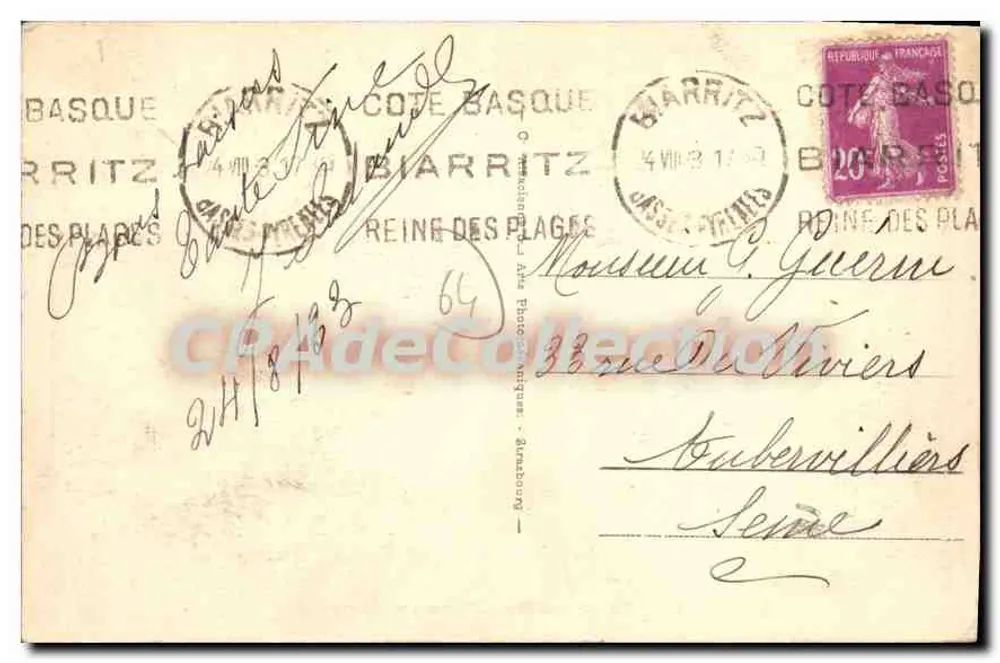 Biarritz - Nouvel Hôtel Roseraie und Casino — Vintage Postcard/Antike Ansichtskarte, n° 251 - Rückseite