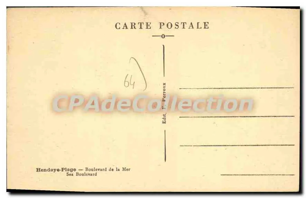 Hendaye-Plage — Boulevard de la Mar — Edit. R. Perroux - Verso