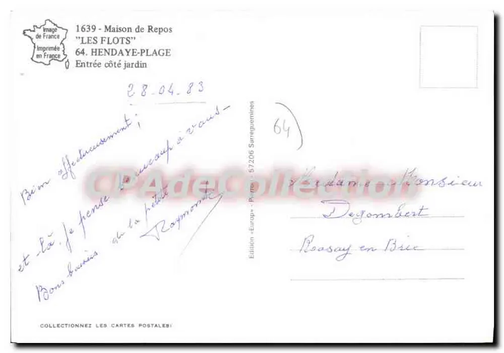 Gasthaus 'LES FLOTS' — Hendaye-Plage — Europa-Ausgabe - Rückseite