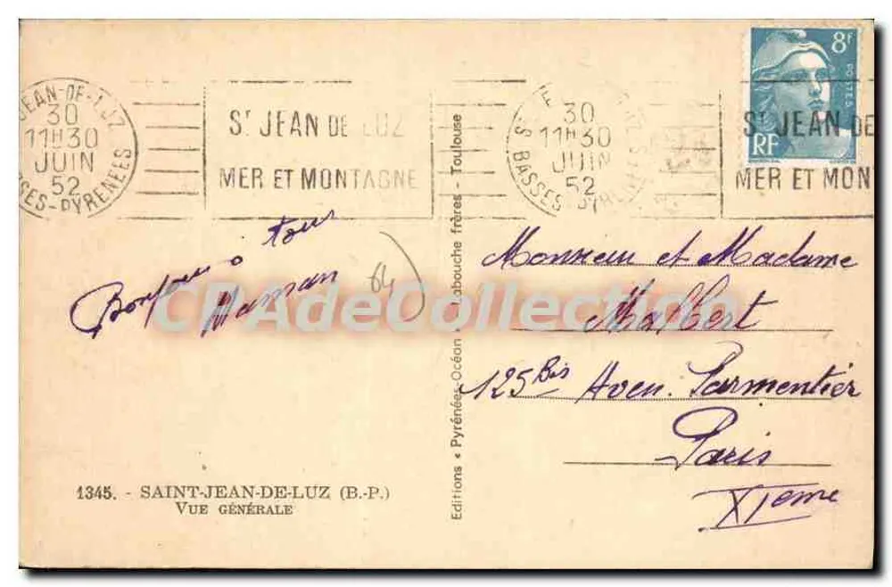 Saint-Jean-de-Luz — Vue générale — Éditions Toulouse frères - Verso