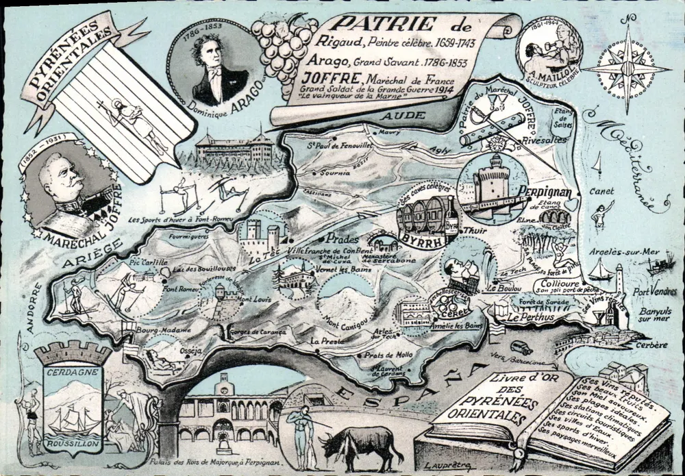 Pyrénées Orientales — Illustrierte Touristenkarte — Verlag L. Chataigneo, 64 - Vorderseite