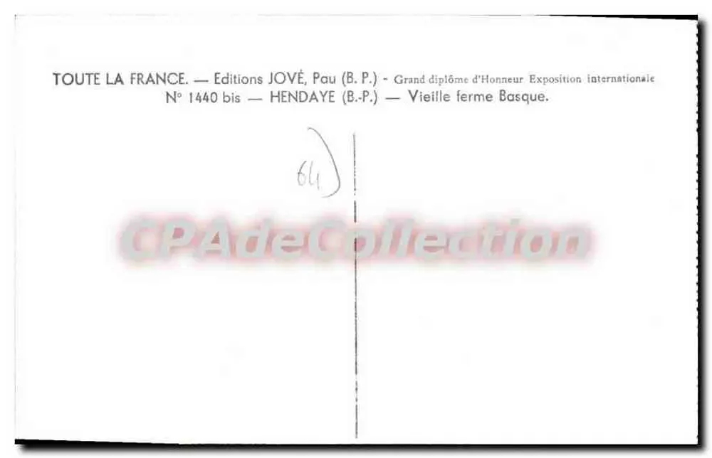 Stara baszta baska — Hendaye (B.P.) — Wydawnictwo JOVÉ, Pau (B.P.) - Rewers
