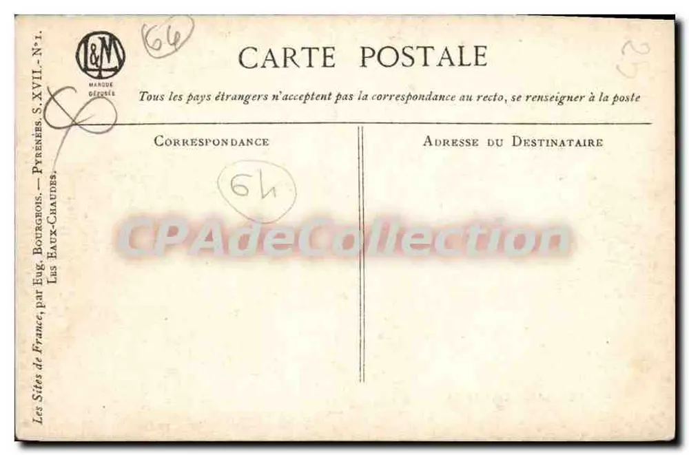 Les Eaux-Chaudes — Pirineus — editor L&M Marque Géographique, N° XVII - Verso