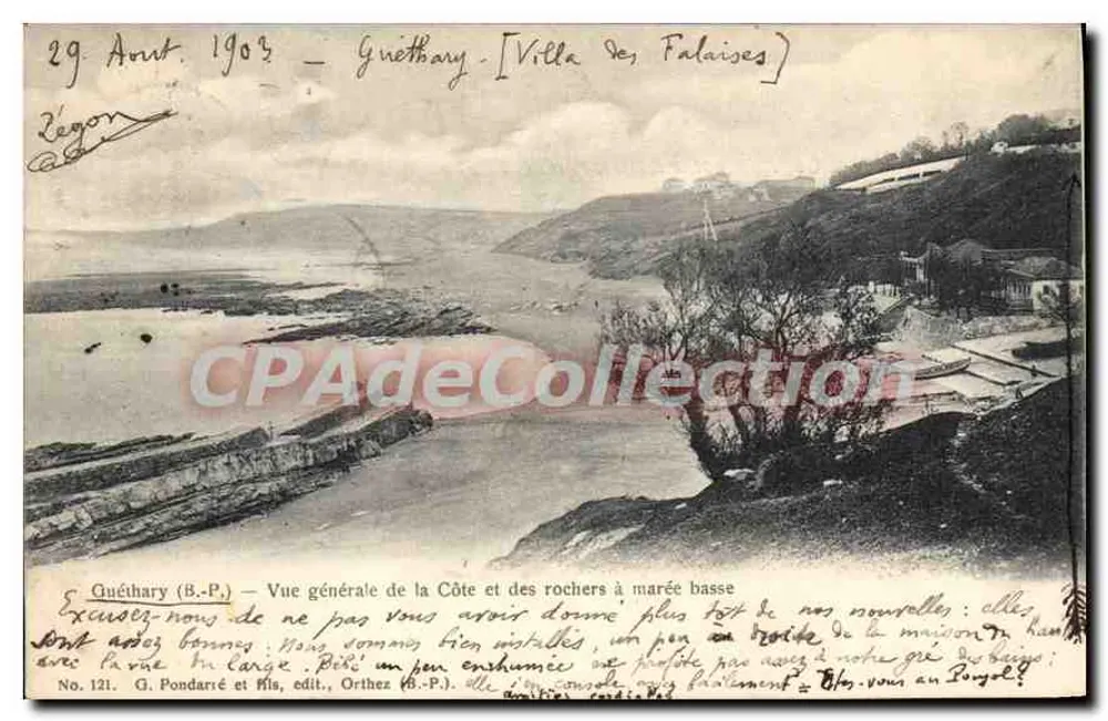 Guéthary (B.-P.) — Allgemeine Ansicht der Küste und Felsen bei Ebbe — G. Pondaré & Fils, Verlag (B.-P.), Nr. 121 - Vorderseite