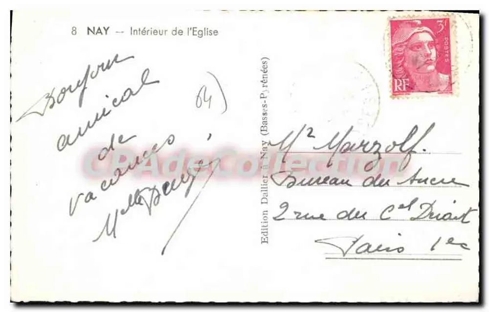 Nay — Interior da Igreja — Edição Dallier em Nay (Basses-Pyrénées) - Verso