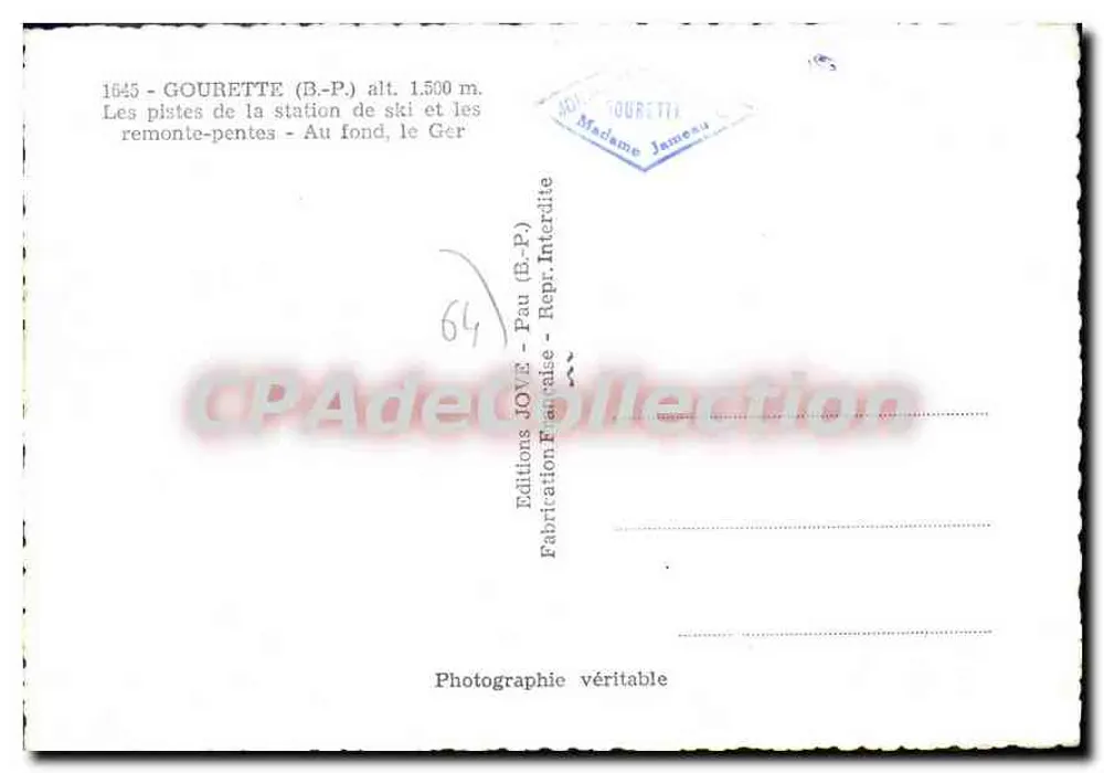 Gourette (B.-P.) — As pistas da estação de esqui e os teleféricos — No fundo, o Ger — Éditions JOVE - Pau - Verso