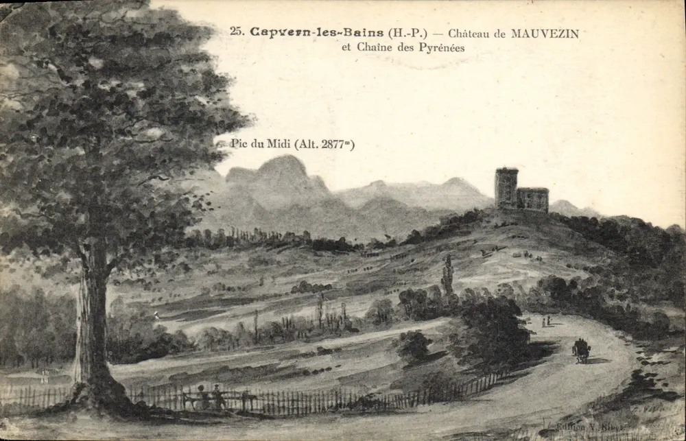 Capvern-les-Bains (H.P.) — Castello di MAUVEZIN e Catena dei Pirenei — Edizione Y. Bihet - Recto