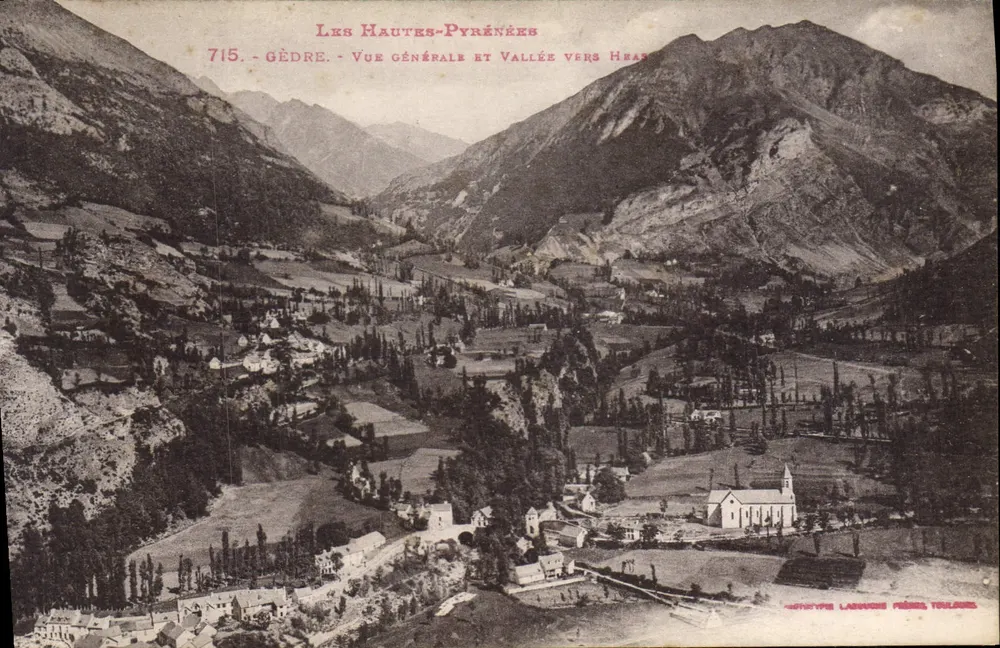Gèdre — Vista geral e vale em direção a Hras — Editor Langueux, Toulouse - Frente