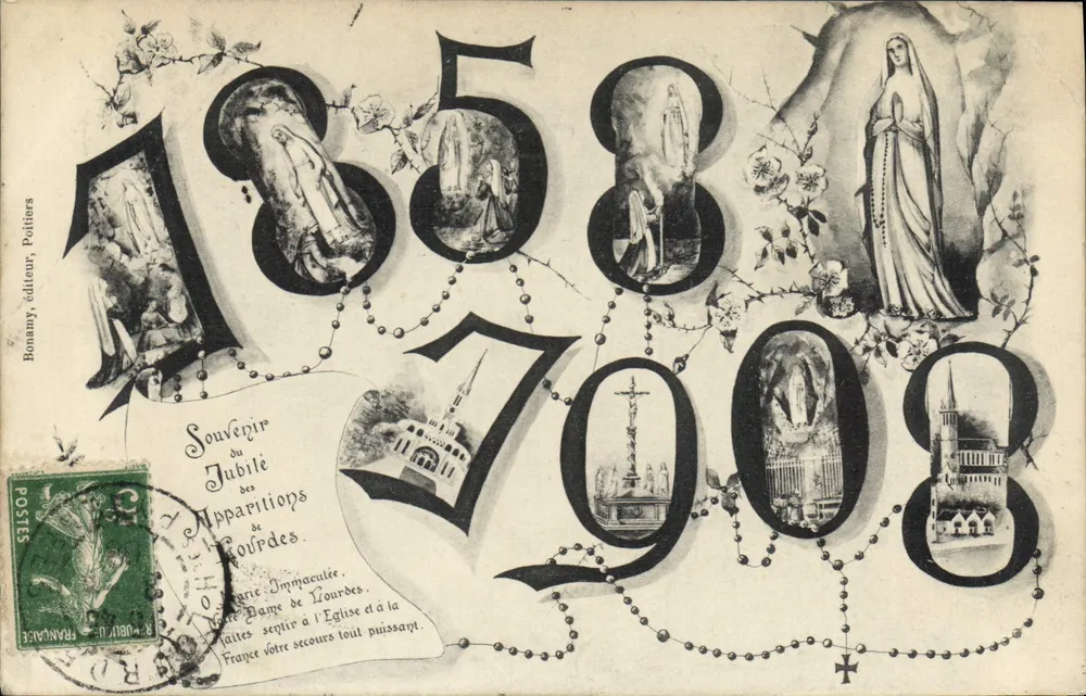 Aparições de Lourdes — Jubileu 1858-1908 — Bonamy, editor, Poitiers - Frente