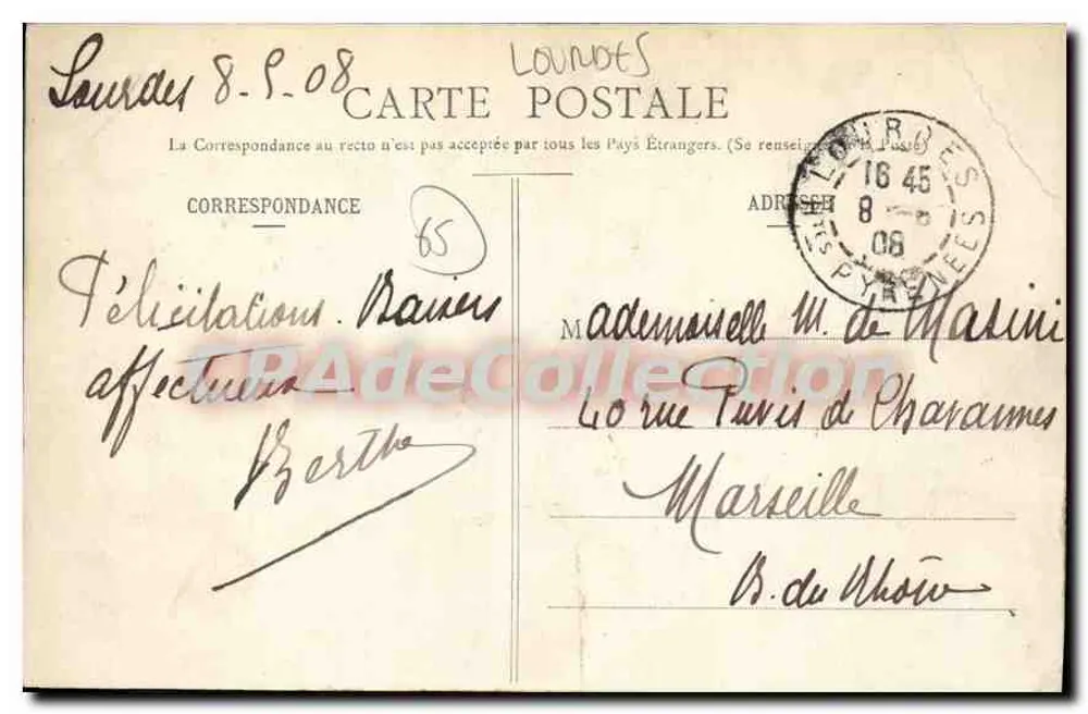 Aparições de Lourdes — Jubileu 1858-1908 — Bonamy, editor, Poitiers - Verso