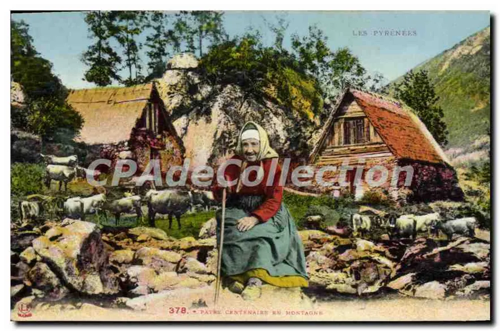 Pastor centenário na montanha — Os Pirineus — Photochromo Lakouche-Freira, Toulouse, n°378 - Frente