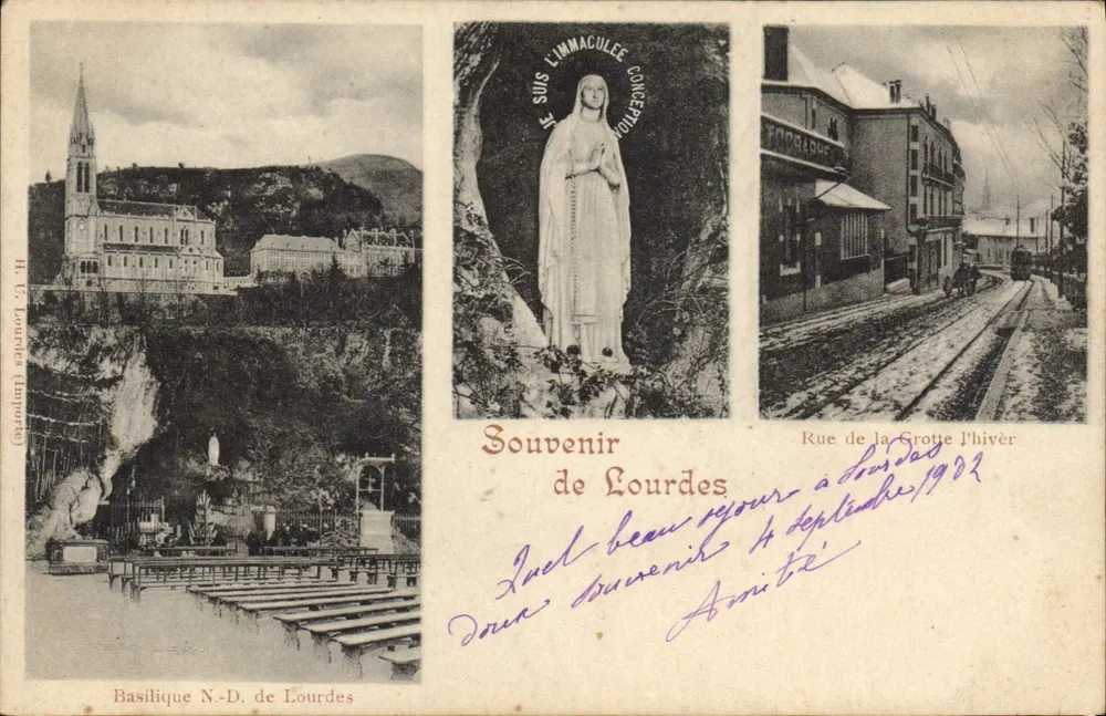 Lourdes N.-D. Bazilikası — Lourdes Mağarası — Phivèr Mağara Caddesi — Lourdes Hafızası - Ön yüz