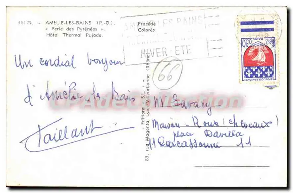 Amélie-les-Bains — « Perla de las Pirineos » — Hotel Termal Pujade — Ediciones Magnana, Lyon - Reverso