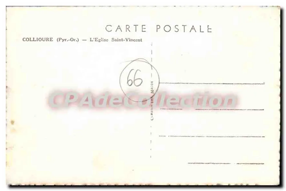 Collioire (Pyr.-Or.) — A Igreja de São Vicente — Editor Cambier & Magon, n°66 - Verso