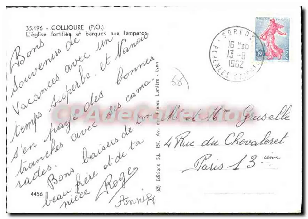 Collion - Verstärkte Kirche und Lamparoboote — Éditions Lumières, n° 4456 - Rückseite