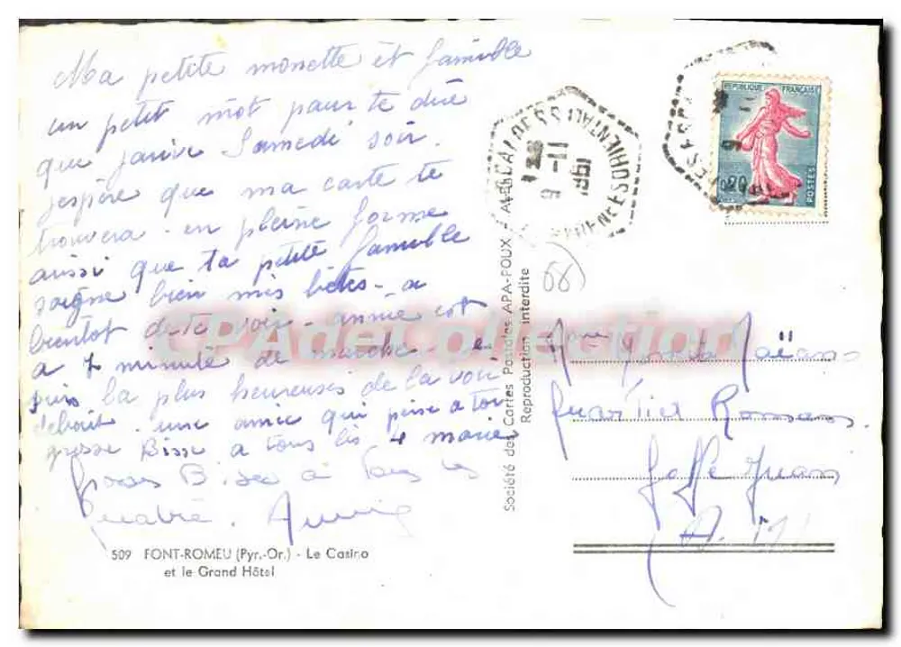 Casino und Cabaret von Font-Romeu — Gesellschaft der Ansichtskartenverleger APA — Nr. 509 - Rückseite