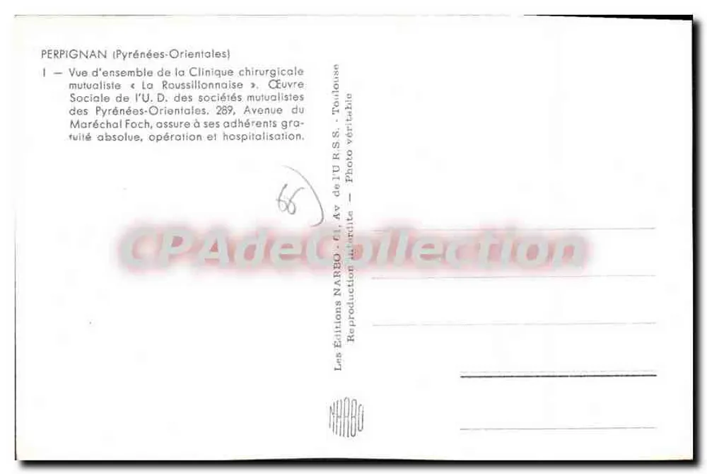 Perpignan — Clínica Cirúrgica Mutualista «La Roussillonnaise» — Edições Narbo - Verso