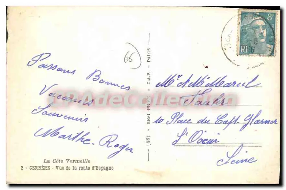 Cerbère - Vue de la route d'Espagne — éditeur 'Cap' n°66 - Verso