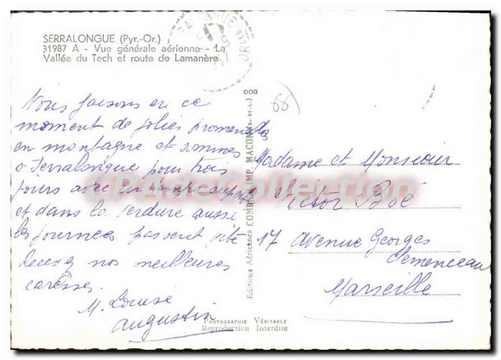 Serralongue (Pyr.-Or.) — Ogólny widok z lotu — Dolina Tech i droga do Lamanère — Wydawnictwo Autentyczne - Rewers