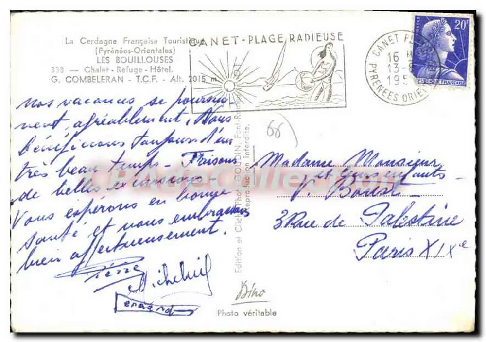 Chalet-Refúgio - Les Bouillouses — G. Combeleran - T.C.F. — edição Béno - Verso