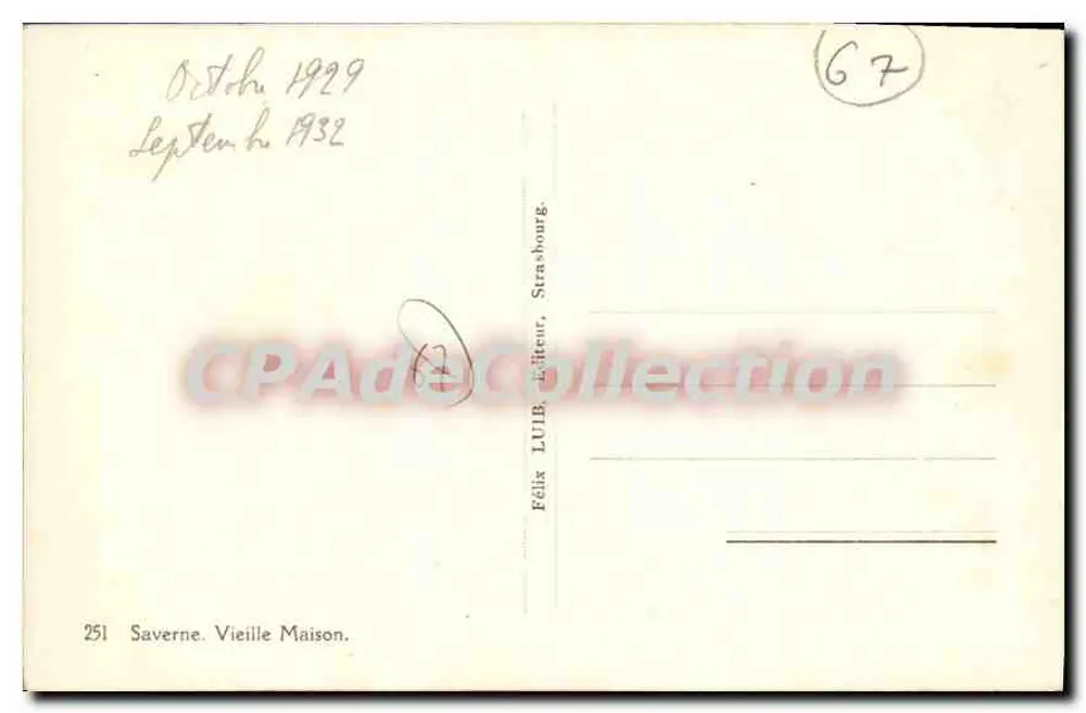 Saverne — Velha Casa — Félix LUBB, editor, n°251 - Verso