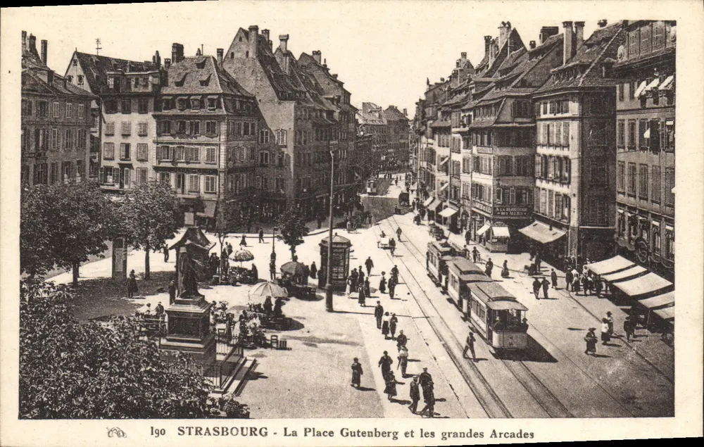 Straßburg - Die Place Gutenberg und die großen Arcades — Vintage Postcard/Antike Ansichtskarte, Nr. 190 - Vorderseite