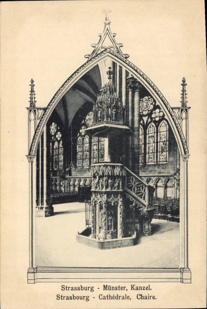 Strasbourg - Catedral, Cadeira — vista interna da cadeira da catedral gótica - Frente