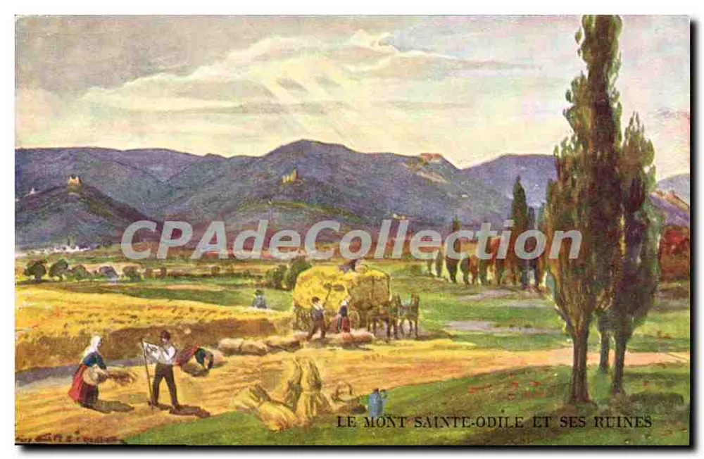 O Monte Sainte-Odile e suas ruínas — vista de campo com camponeses — Impalaciennne Strasbourg - Frente
