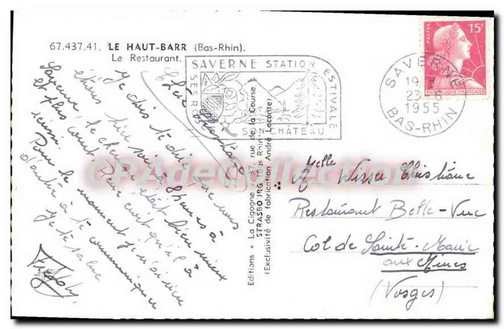La Cigogne — Restauracja w Le Haut-Barr (Bas-Rhin) — Wydawnictwo La Cigogne - Rewers