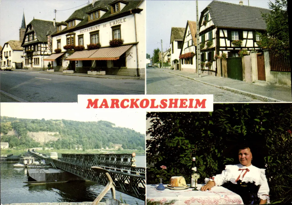 Marckolsheim — Hotel-Restaurant de l'Aigle — Ansicht der Stadt und Brücke über den Rhein — Éditions des Romains - Vorderseite
