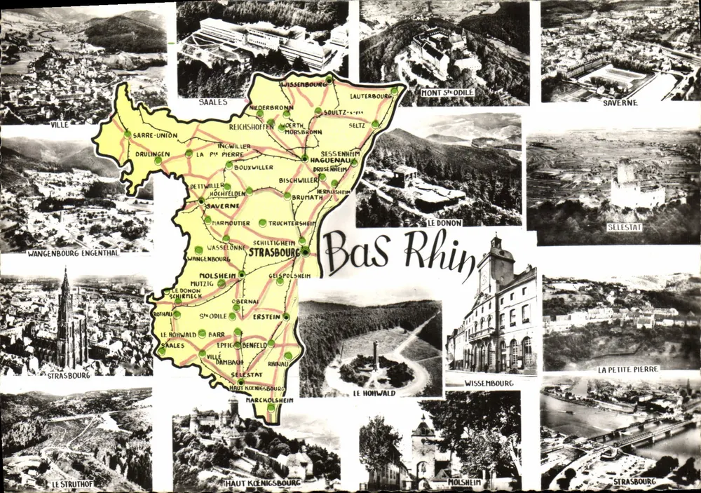 बास-रिन — पर्यटक पोस्टकार्ड, नक्शा और स्थानों की तस्वीर के साथ — प्रकाशक कोम्बियर, संख्या 12 - आगे