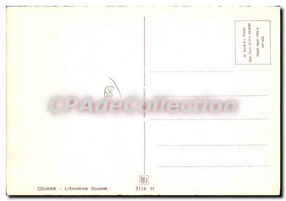 Colmar - A Antiga Aduana — editor M. Barre & J. Deprez, n° 635 - Verso