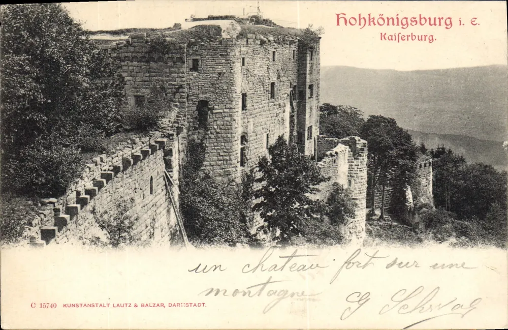 Hohkönigsburg i. E. Kaiserburg — Castelo forte em uma montanha — Kunstanstalt Lautz & Balzar, n° C 15740 - Frente