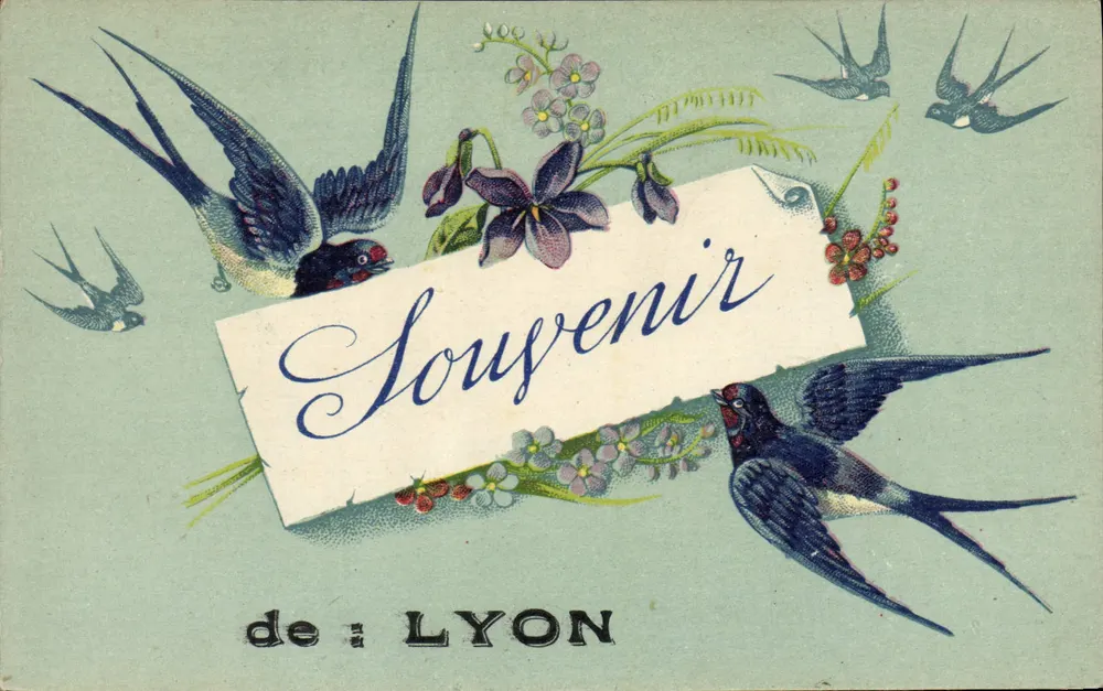 Souvenir de LYON — pássaros e flores — MGA - Frente