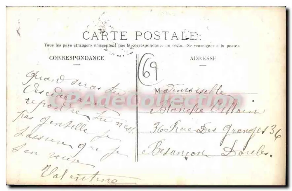Vrouw met uitzicht op Lyon — Van LYON, stuur ik je deze Bloemen — E.A.P. — zegel 10c - Achterkant