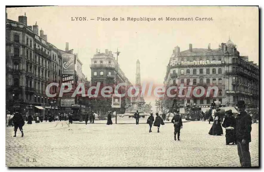 LYON — Place de la République y Monument Carnot — H. D. - Anverso
