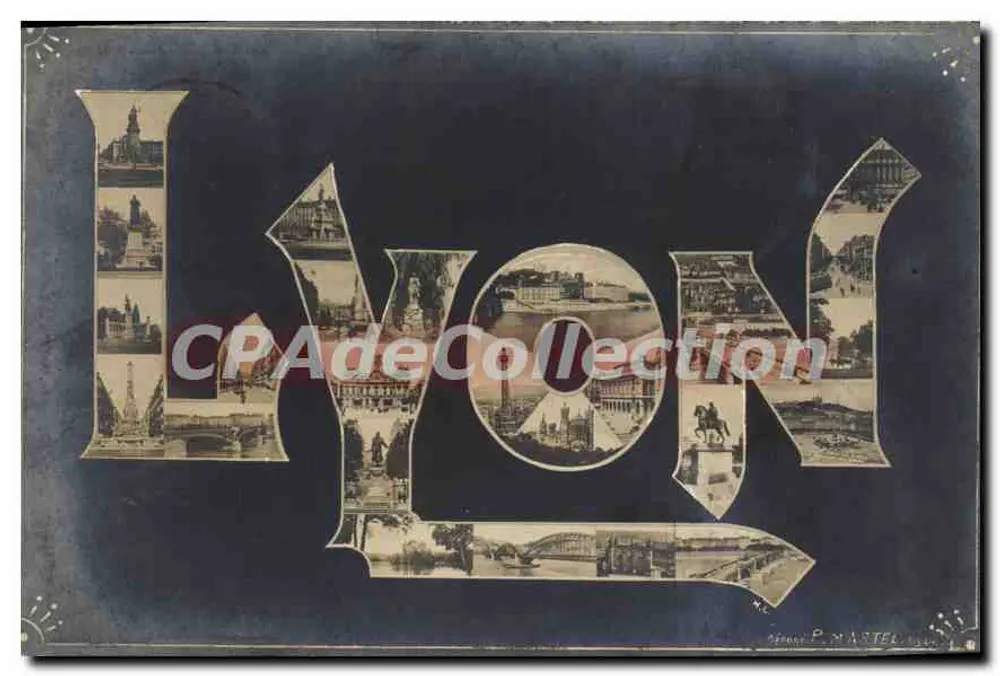 Lyon — panoramiczny widok w formie liter — Agencja P. MARTIN, Lyon - Awers