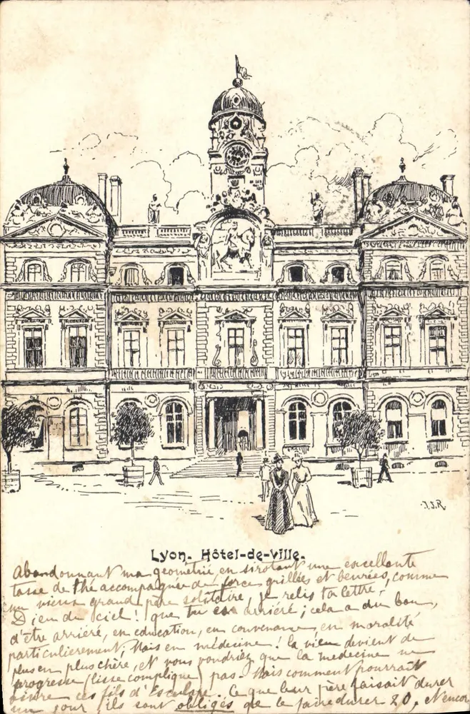 Lyon - Hotel-de-Ville — desenho a tinta — J.S.R. - Frente