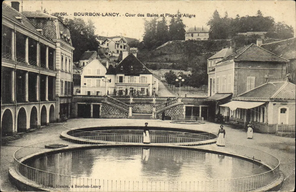 Bourbon-Lancy - Cour des Bains e Place d'Aligre — Perrin, livreiro, em Bourbon-Lancy - Frente